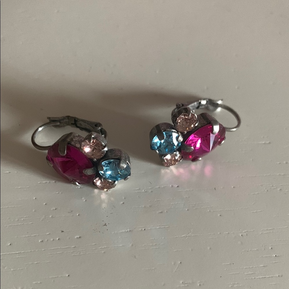 Sabika Elegant Pink and Blue Gemstone Earrings